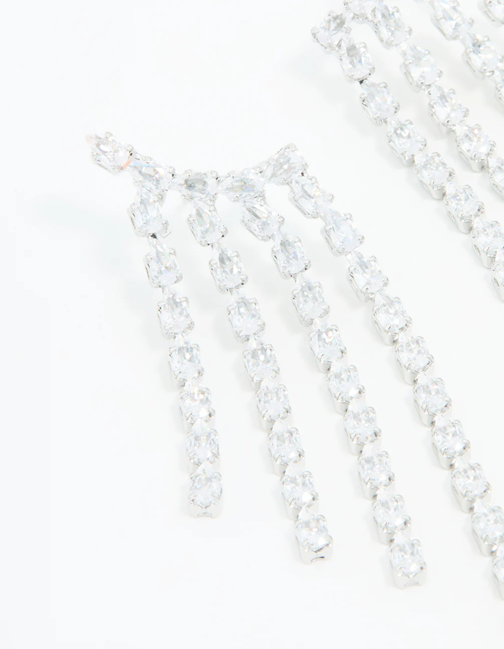 Silver Cubic Zirconia Long Pear Drop Earrings - Image 4
