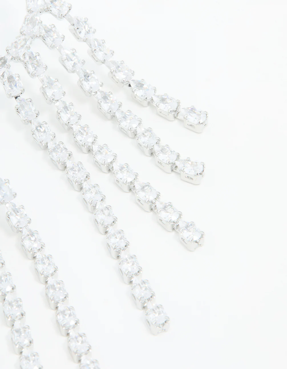 Silver Cubic Zirconia Long Pear Drop Earrings - Image 5