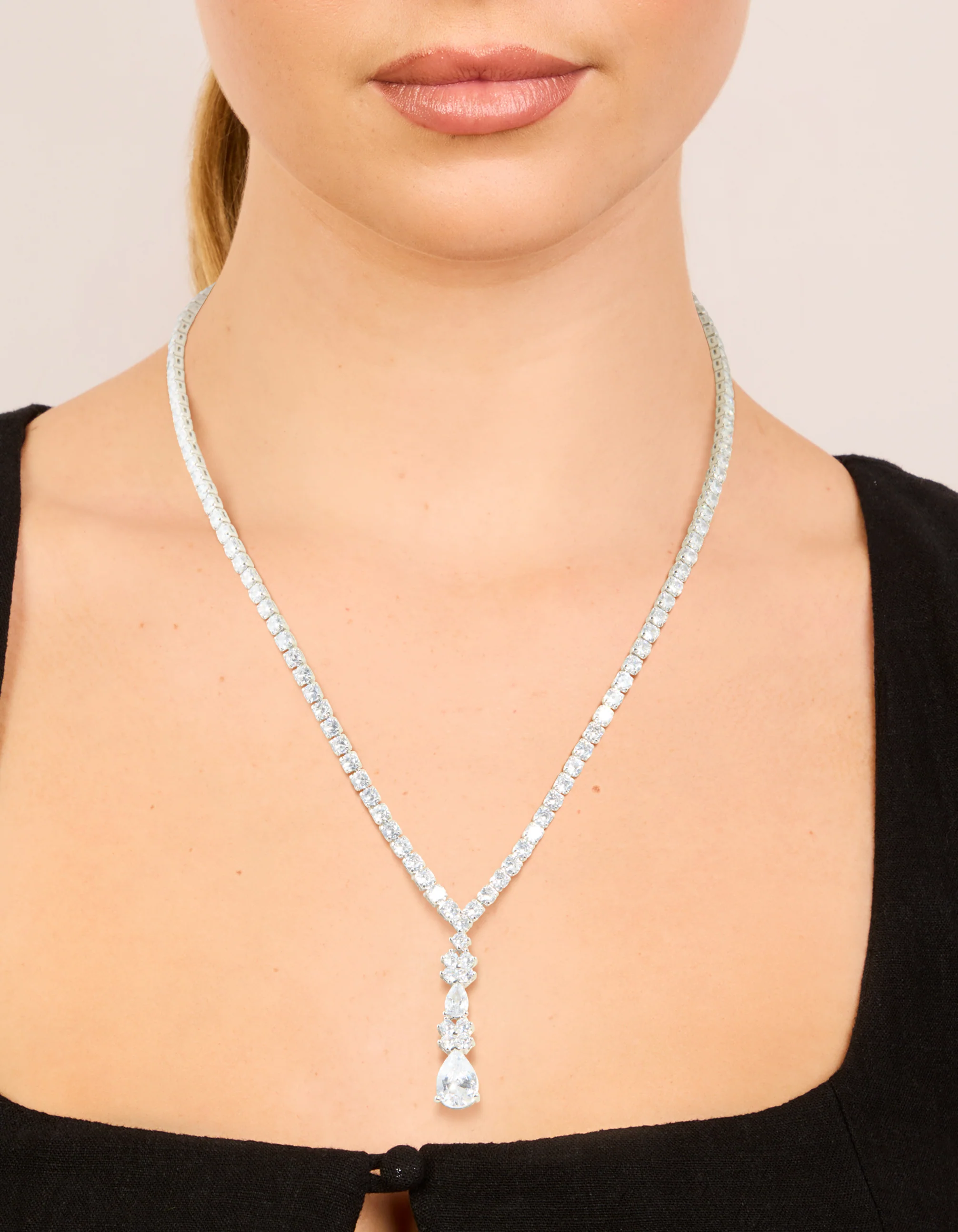Silver Cubic Zirconia Lovely Pear Necklace - Image 2