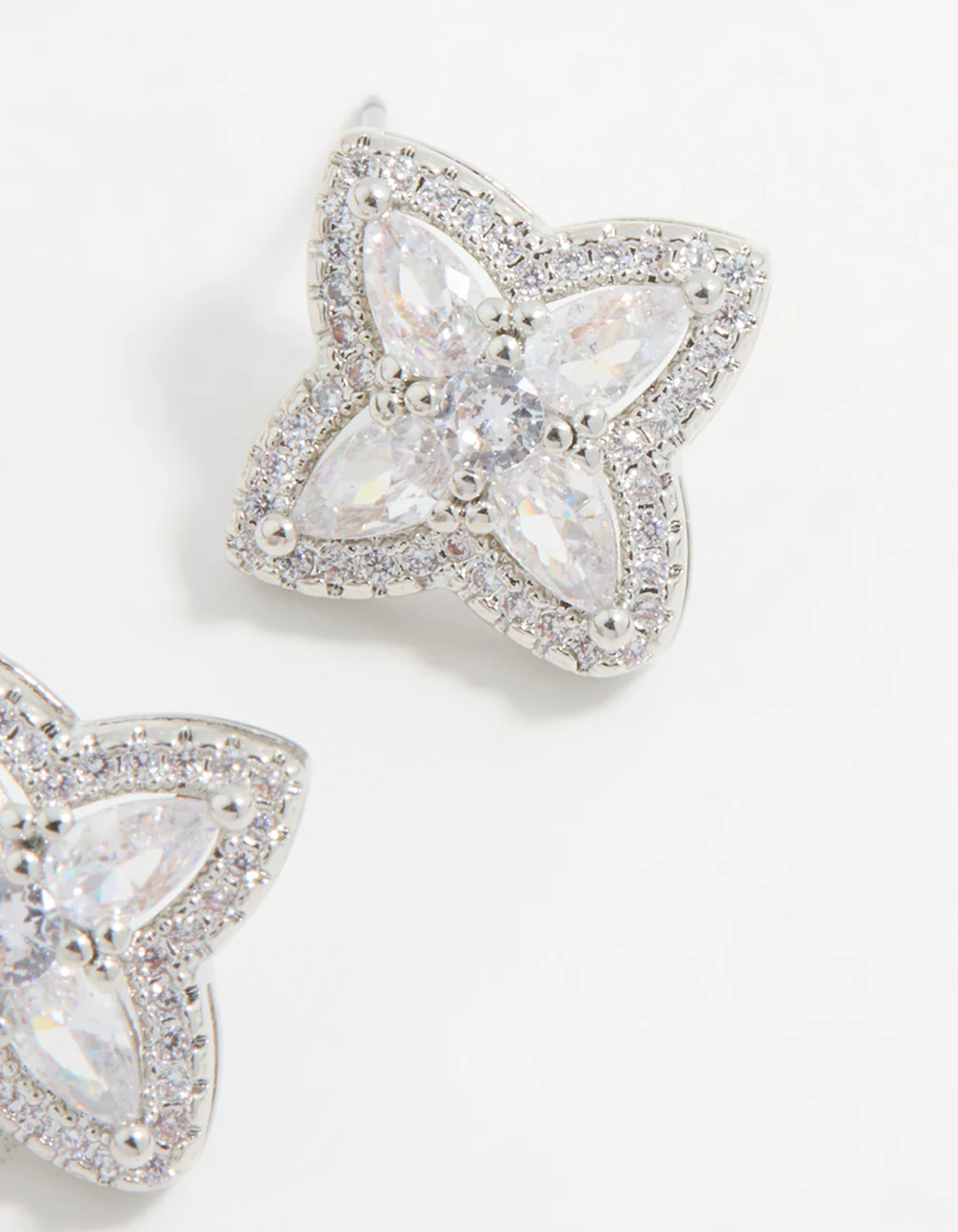 Silver Cubic Zirconia Marquise Flower Stud Earrings - Image 5