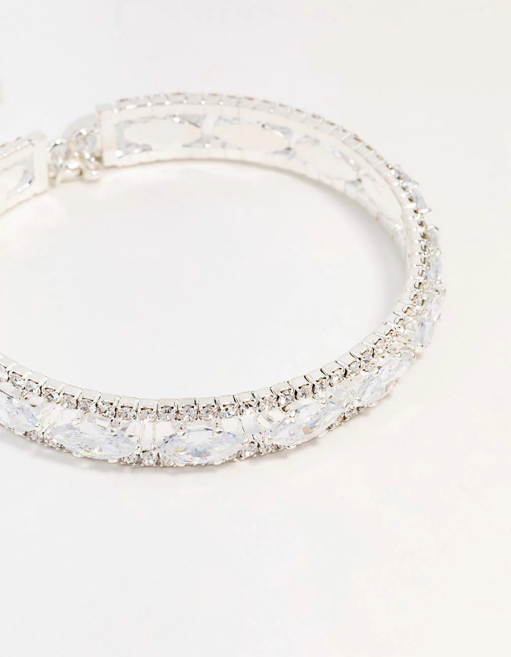 Silver Cubic Zirconia Marquise Statement Bangle Bracelet - Image 2