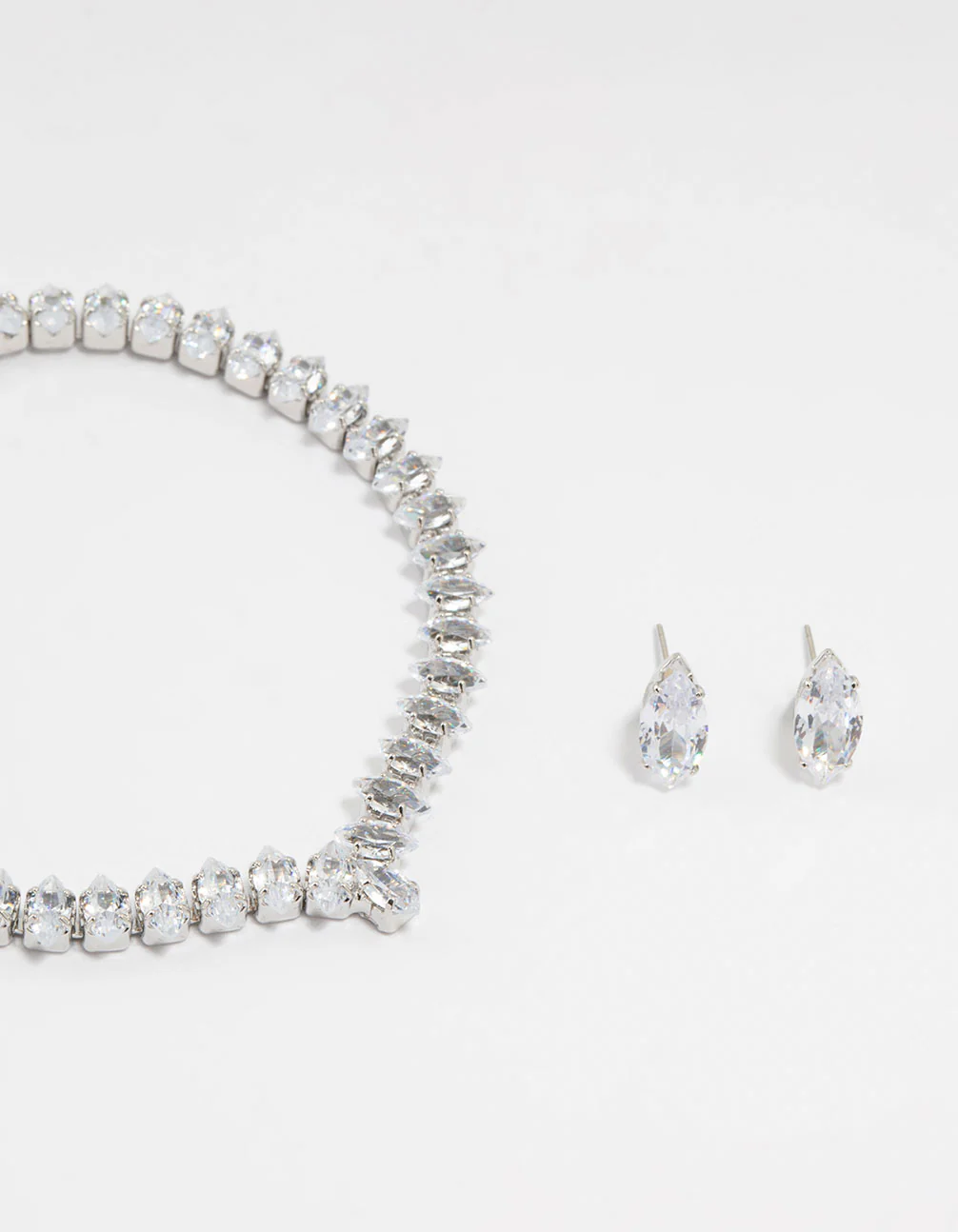 Silver Cubic Zirconia Marquise Tennis Bracelet & Earrings Set - Image 2