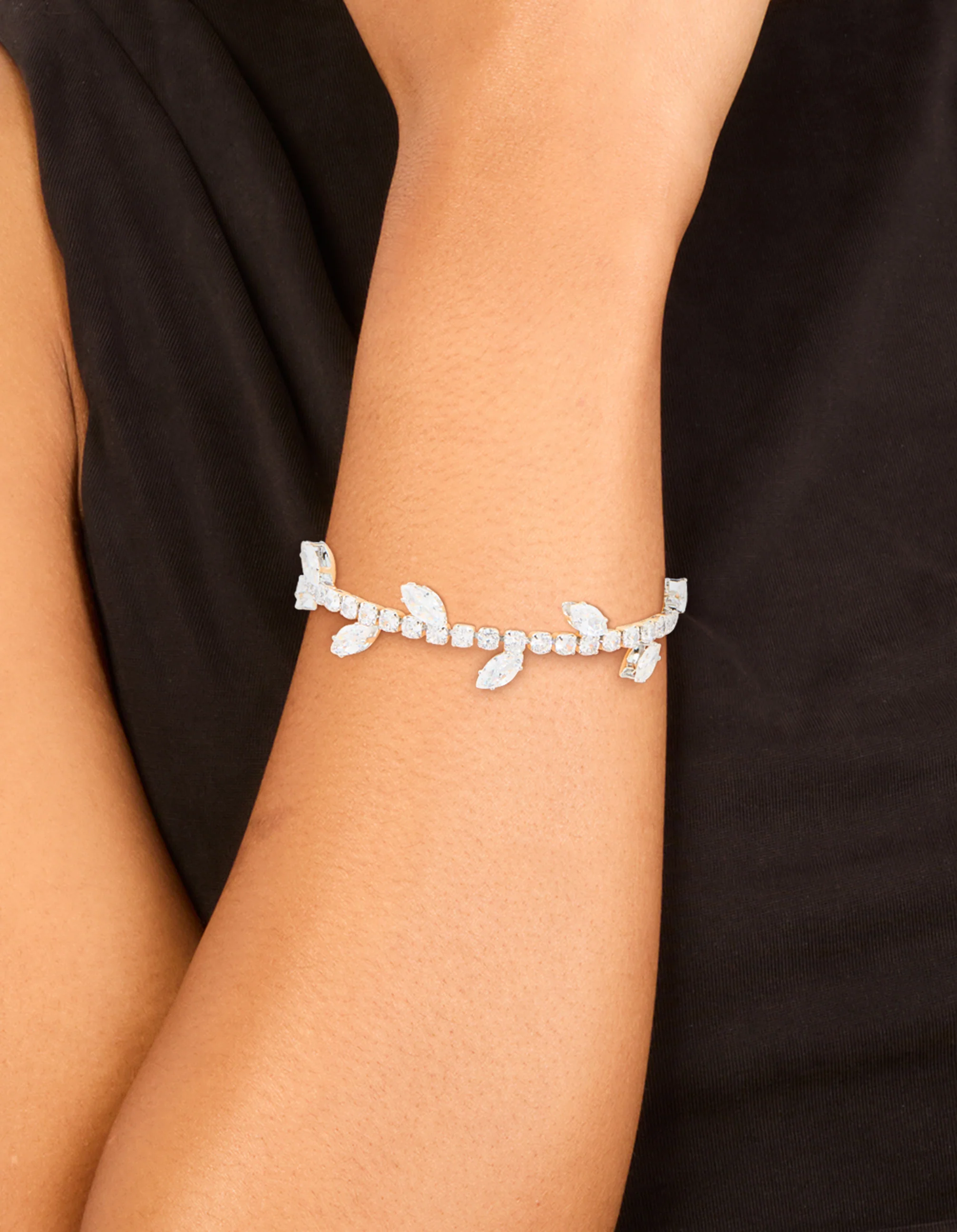 Silver Cubic Zirconia Marquise Vine Toggle Bracelet - Image 2