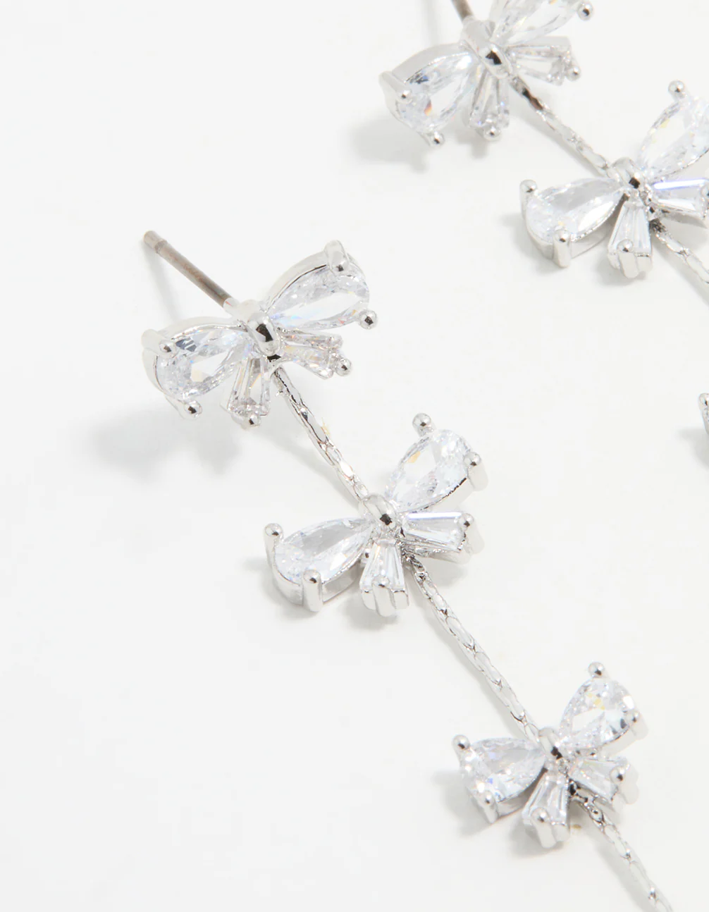 Silver Cubic Zirconia Mini Bow Drop Earrings - Image 4