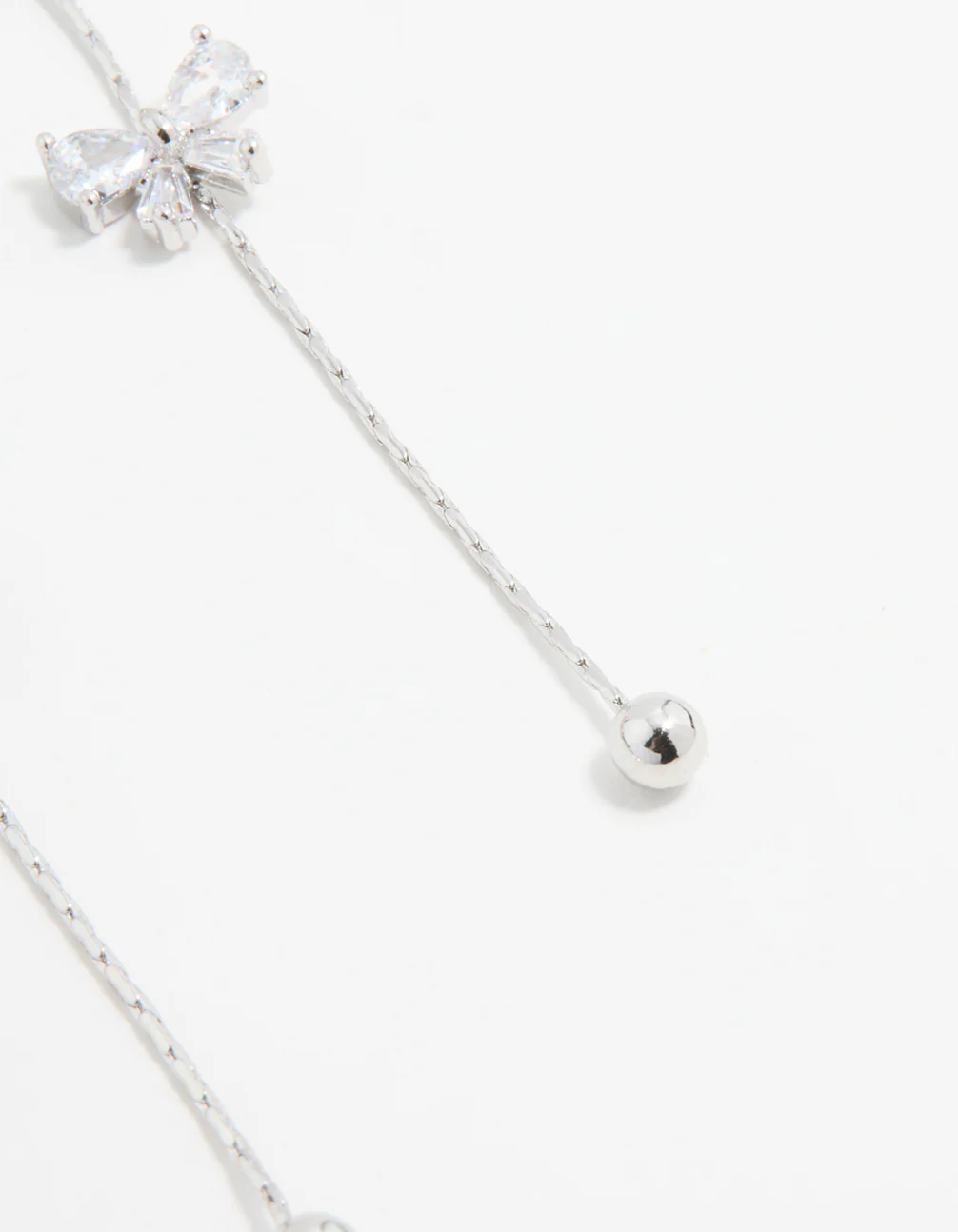 Silver Cubic Zirconia Mini Bow Drop Earrings - Image 5