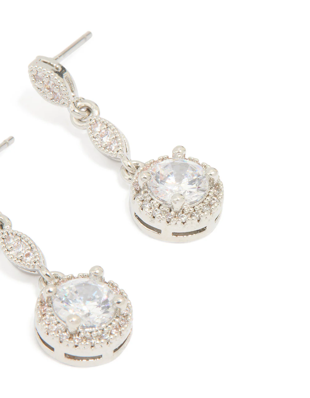 Silver Cubic Zirconia Mini Round Drop Earrings - Image 3