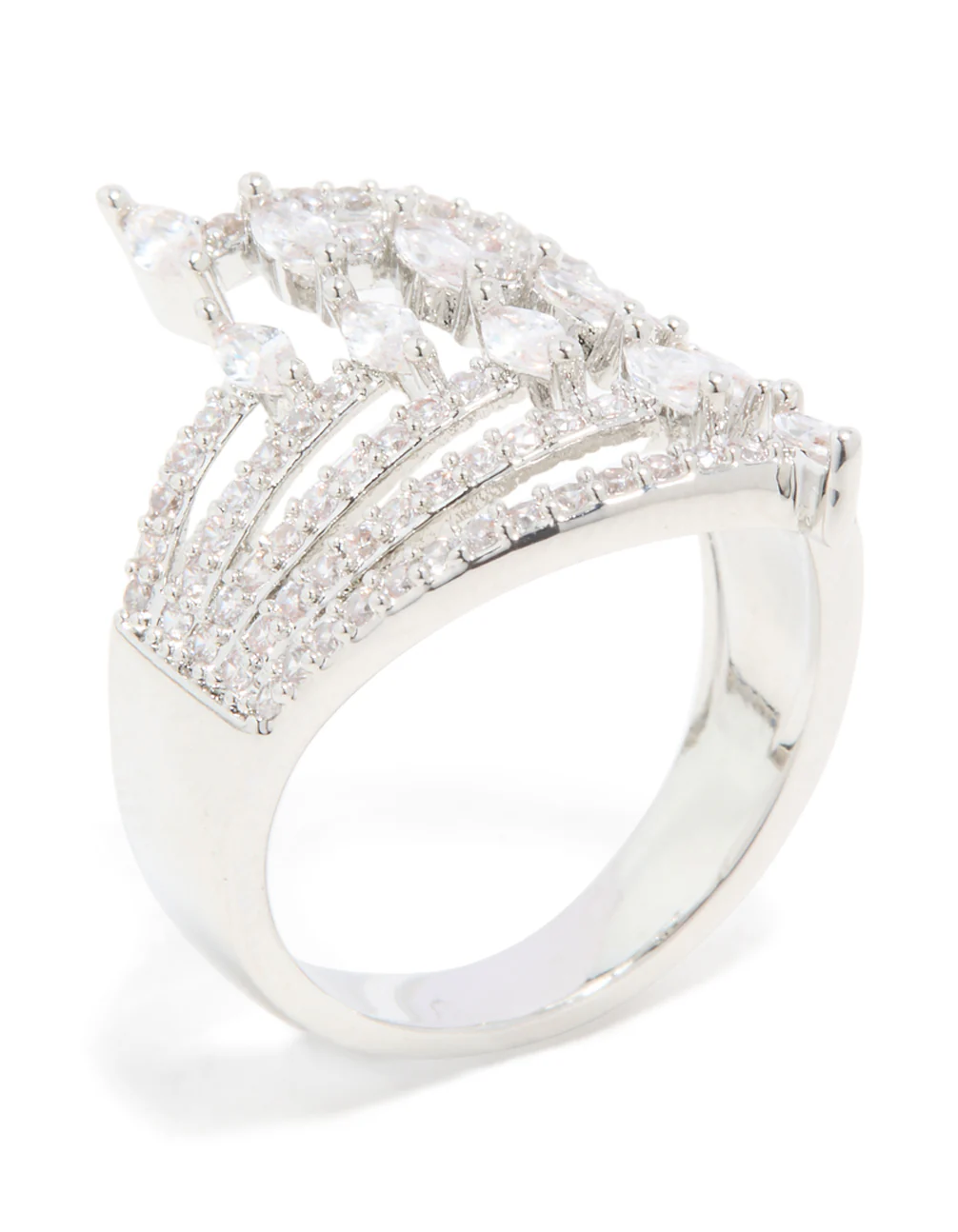 Silver Cubic Zirconia Mini Triangles Layered Ring - Image 2