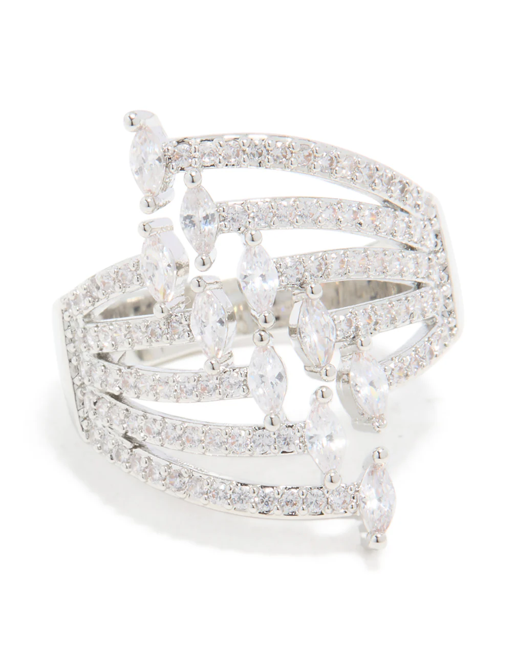 Silver Cubic Zirconia Mini Triangles Layered Ring - Image 3