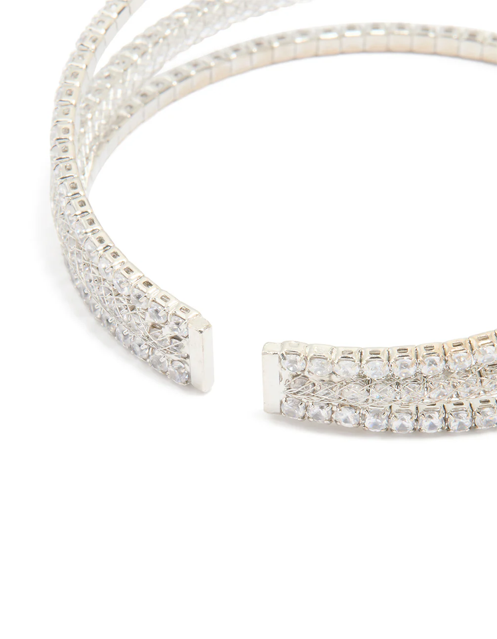 Silver Cubic Zirconia Mini Triple Row Wrist Cuff - Image 3