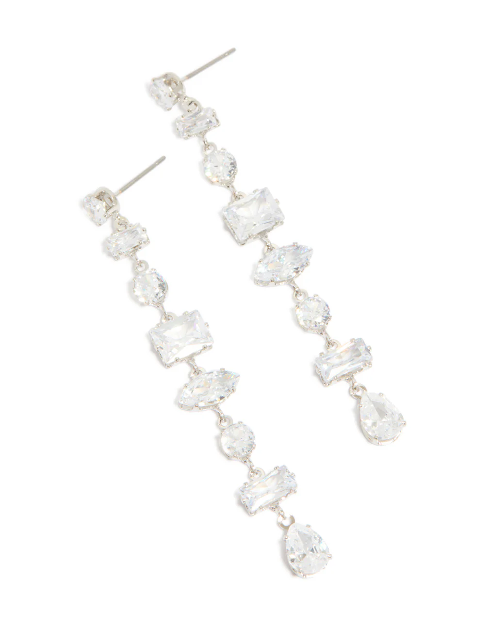 Silver Cubic Zirconia Mixed Drop Earrings - Image 2