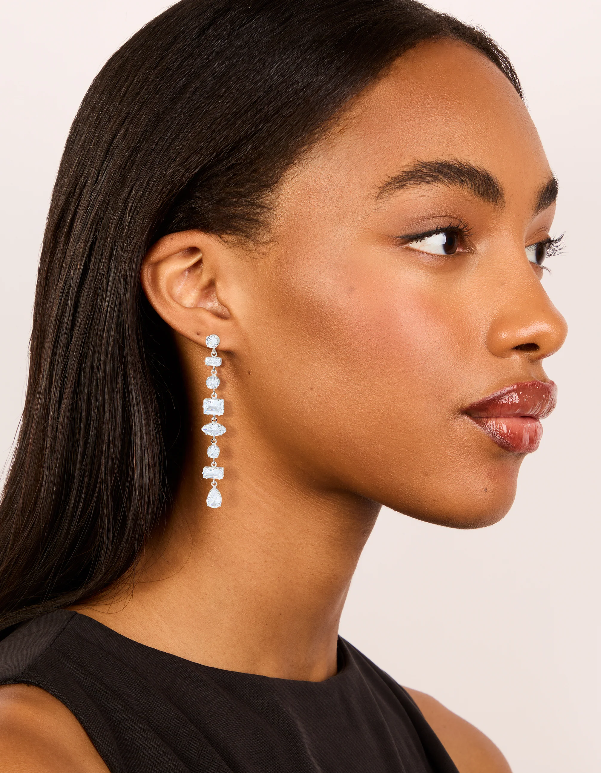 Silver Cubic Zirconia Mixed Drop Earrings - Image 3