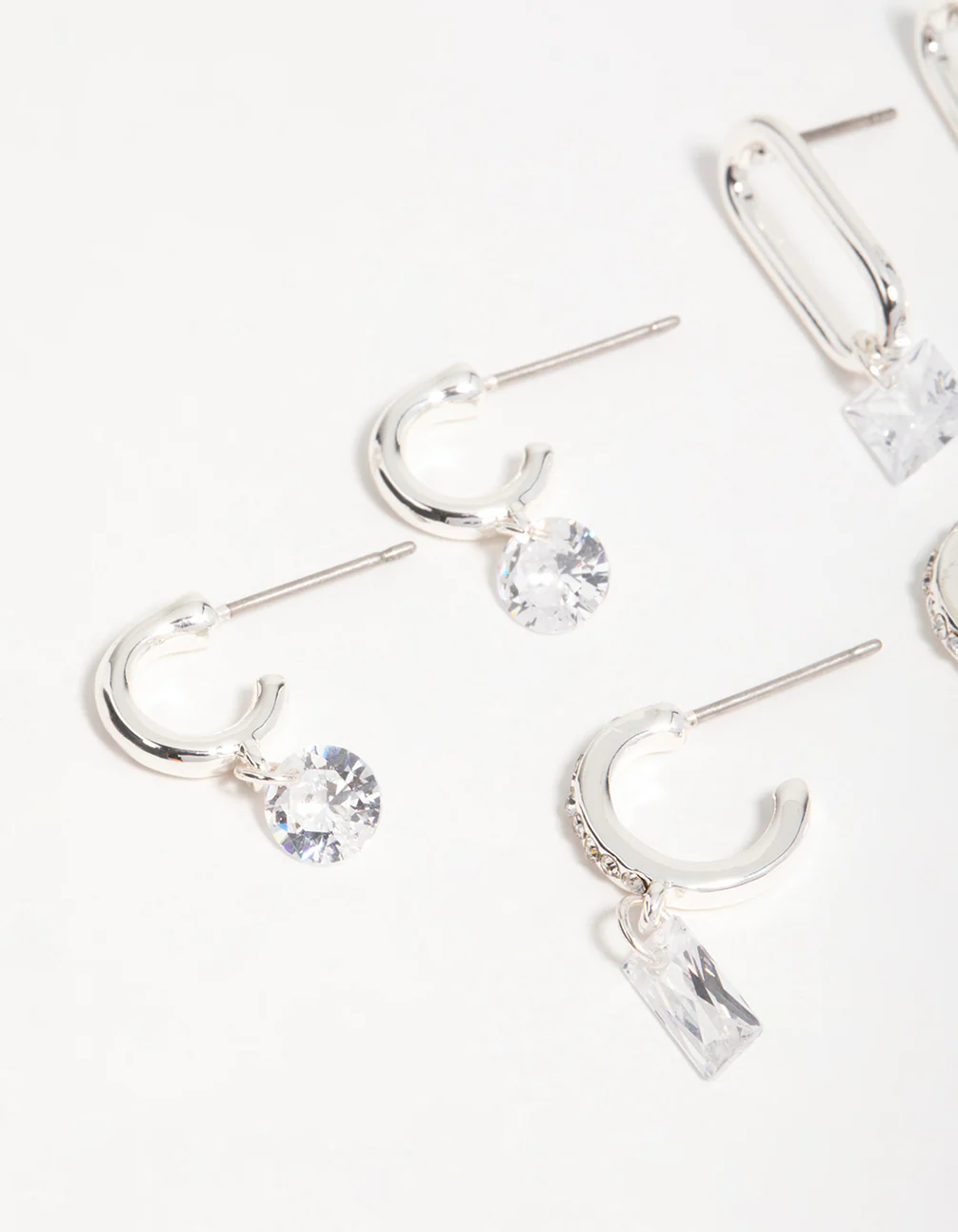 Silver Cubic Zirconia Mixed Shape Drop Earrings 3-Pack - Image 4