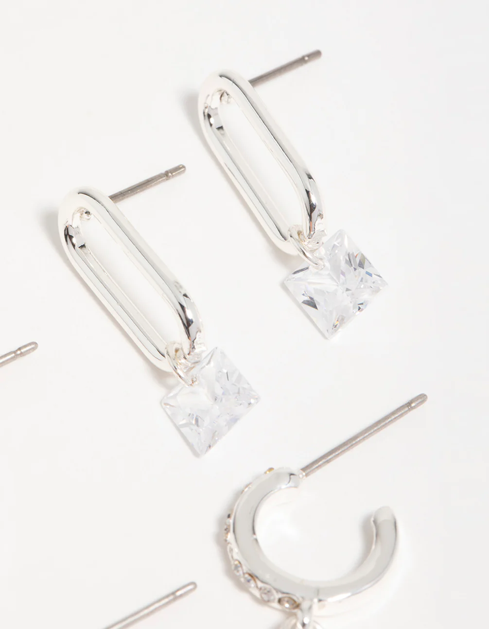 Silver Cubic Zirconia Mixed Shape Drop Earrings 3-Pack - Image 5