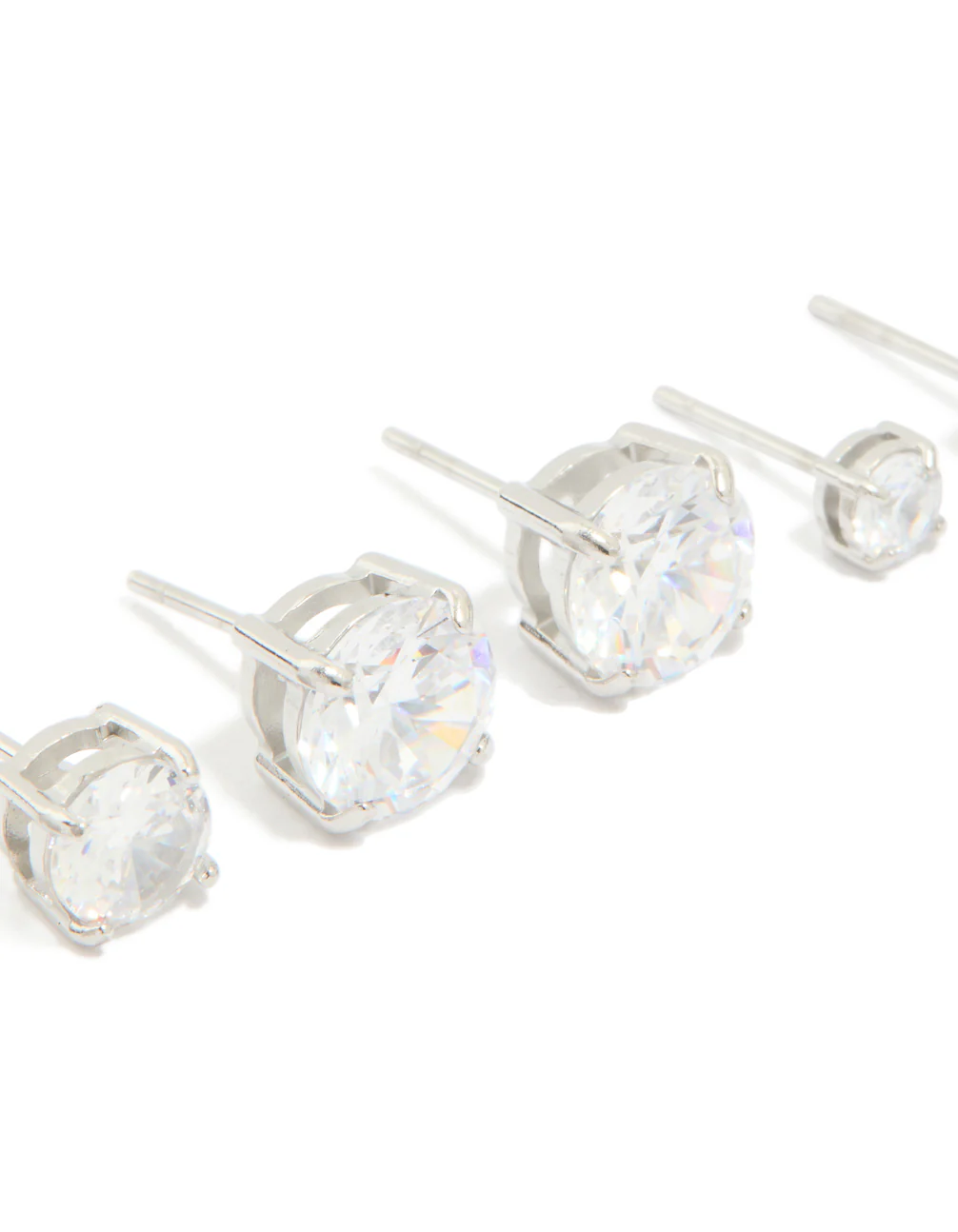 Silver Cubic Zirconia Multi-Sized Stud Earrings 3-Pack - Image 4