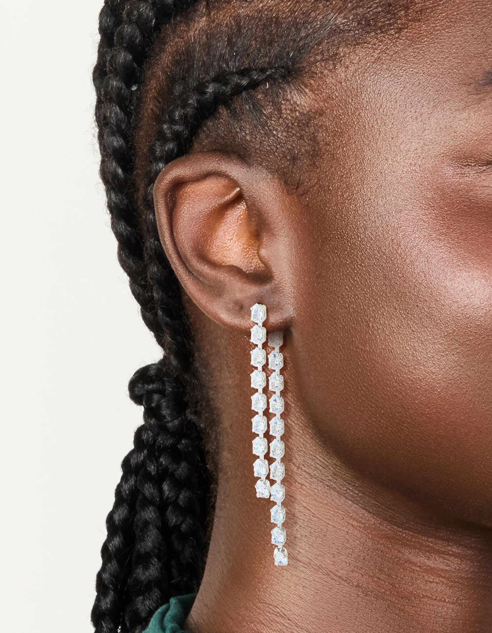 Silver Cubic Zirconia Multiple Cup Chains Drop Earrings - Image 2