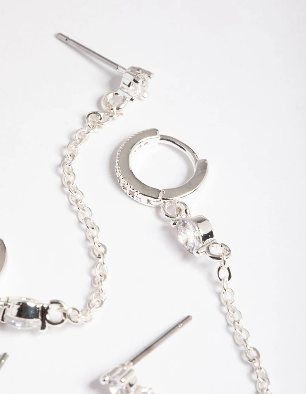 Silver Plated Cubic Zirconia Pave Huggie Chain Earrings 6-Pack - Image 4