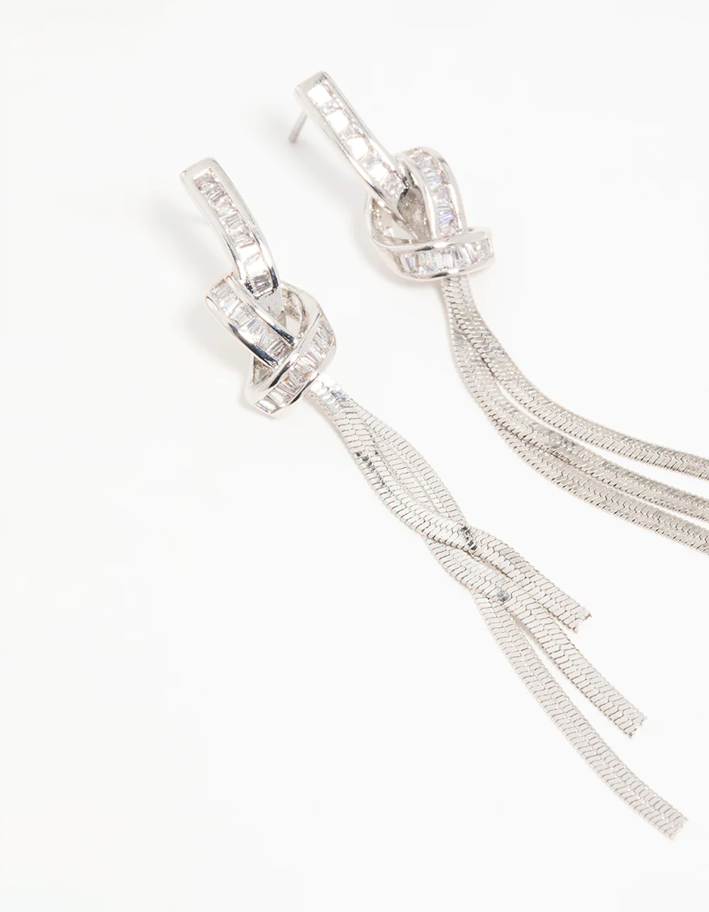 Silver Cubic Zirconia Pavé Knot Drop Earrings - Image 2