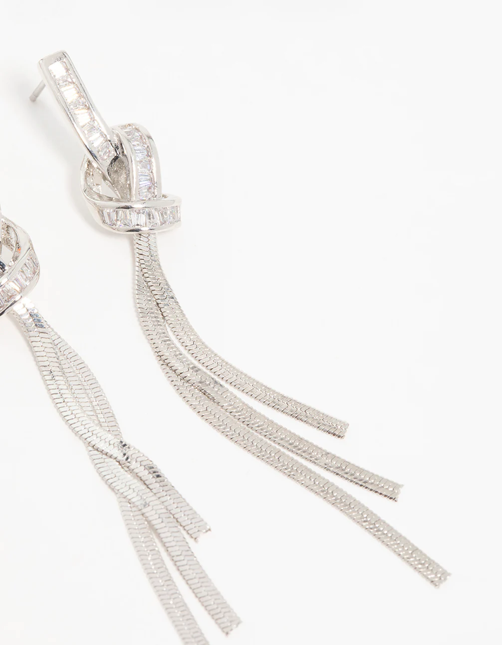 Silver Cubic Zirconia Pavé Knot Drop Earrings - Image 3
