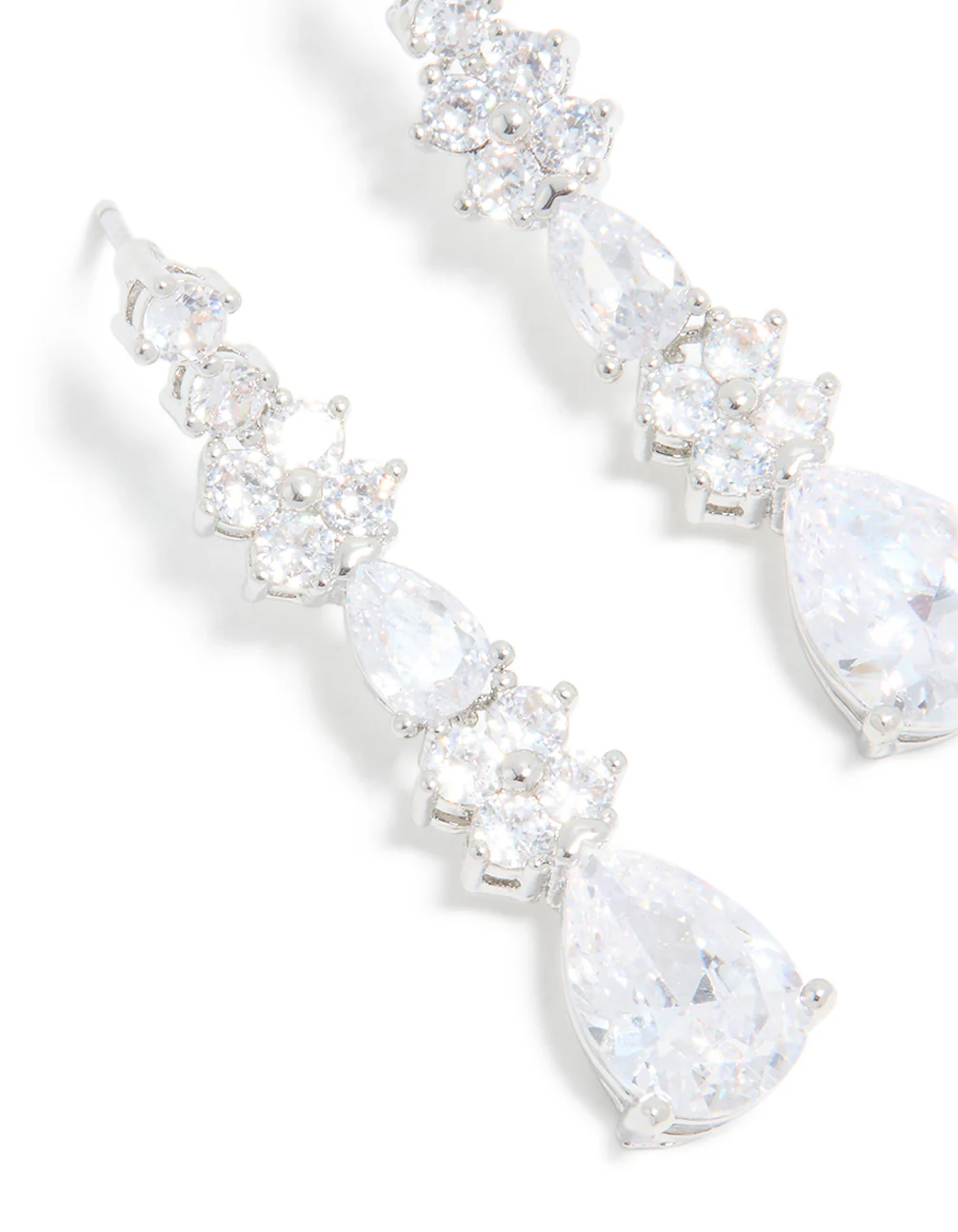 Silver Cubic Zirconia Pear Drop Earrings - Image 4