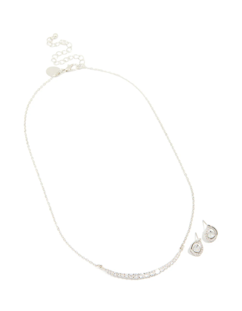 Silver Cubic Zirconia Pear Knot Earrings & Tennis Necklace Set - Image 2