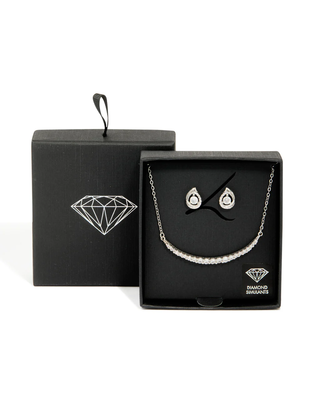 Silver Cubic Zirconia Pear Knot Earrings & Tennis Necklace Set - Image 3