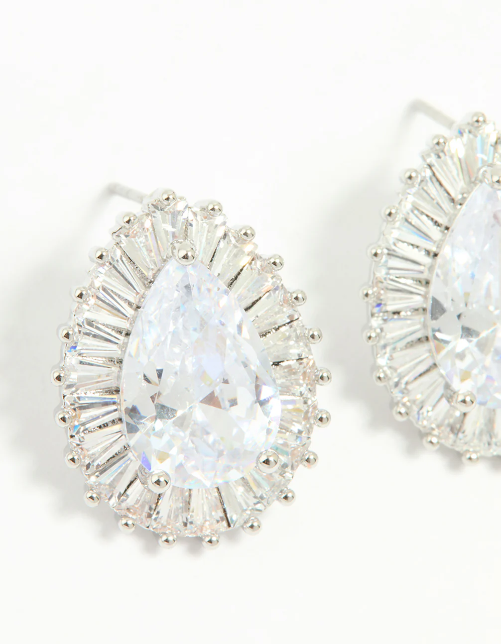 Silver Cubic Zirconia Pear Statement Stud Earrings - Image 4