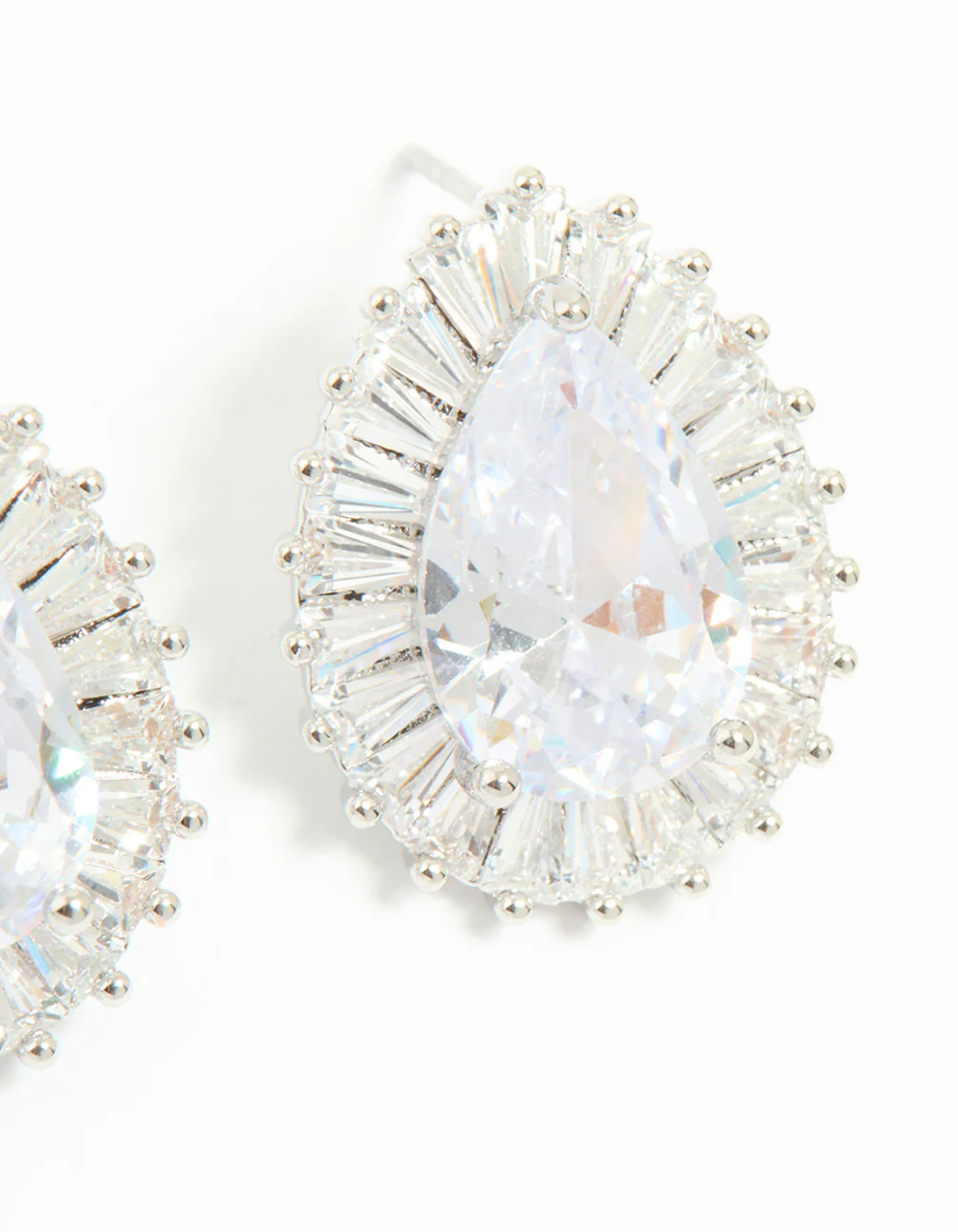 Silver Cubic Zirconia Pear Statement Stud Earrings - Image 5