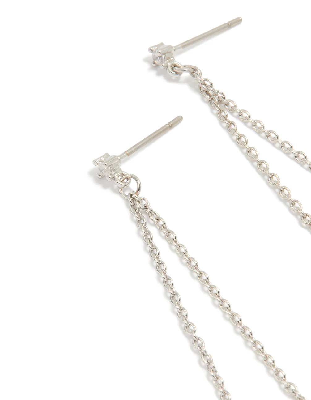 Silver Cubic Zirconia Pearl Chain Drop Earrings - Image 2