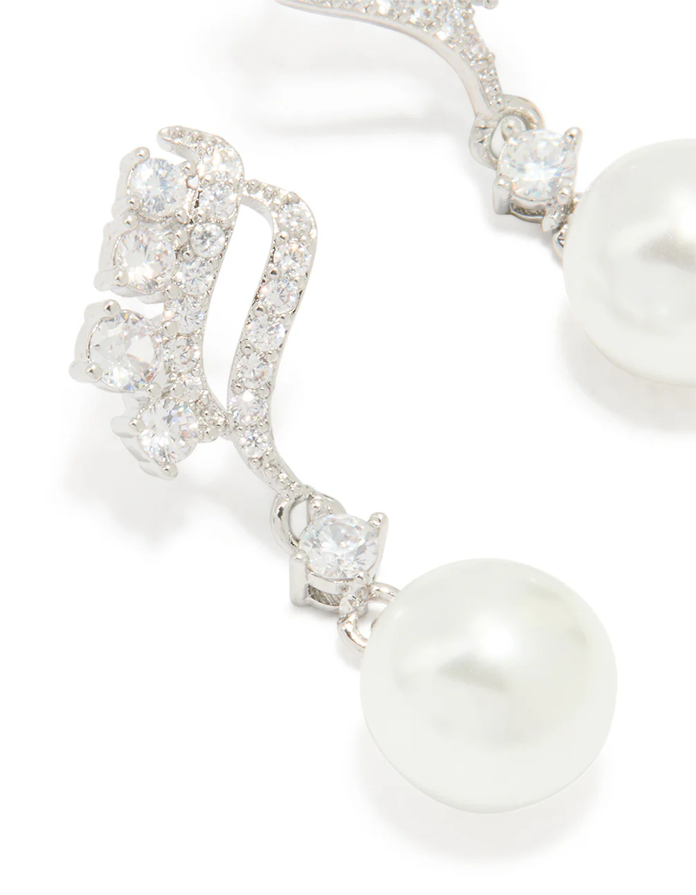 Silver Cubic Zirconia Pearl Mini Drop Earrings - Image 2