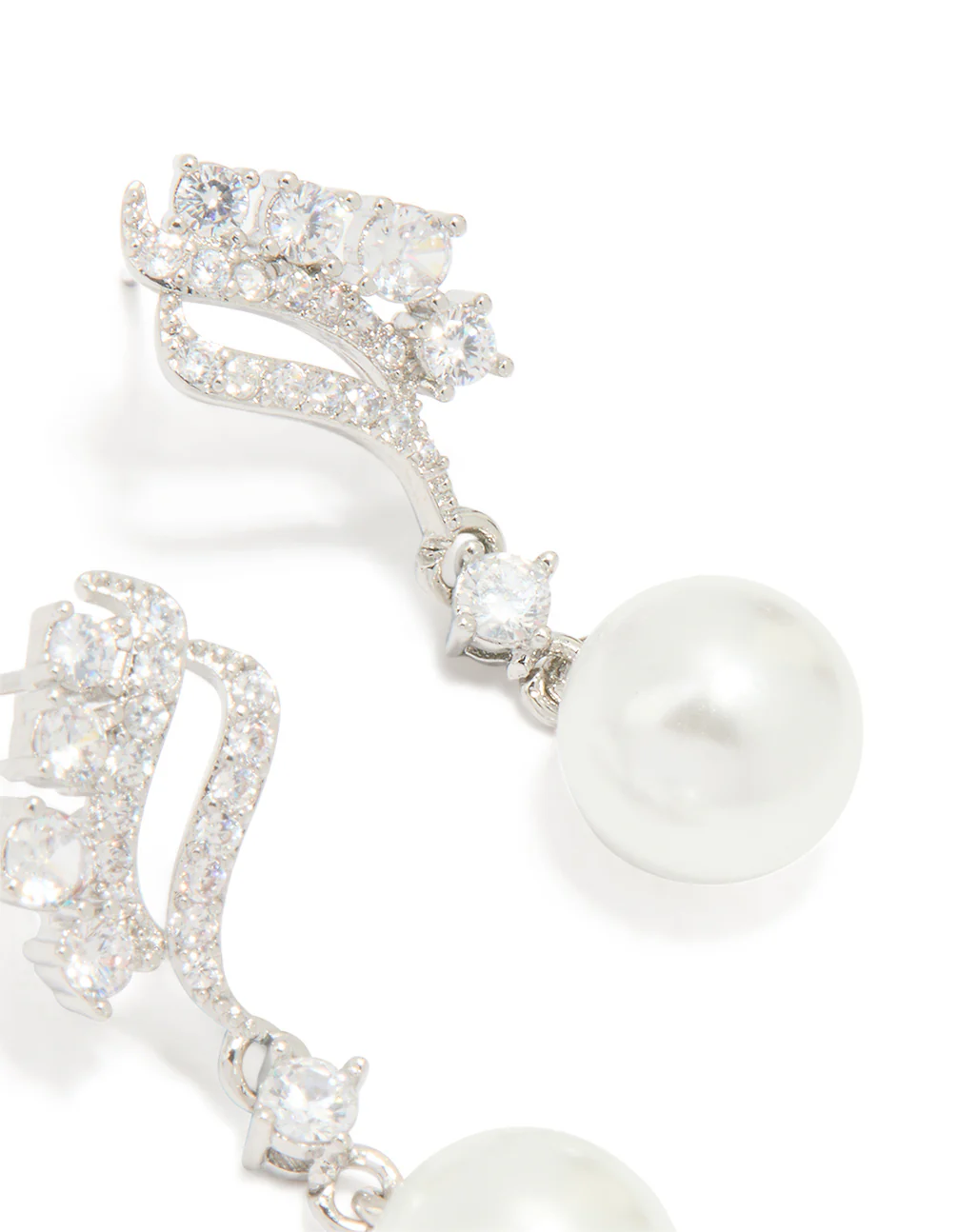 Silver Cubic Zirconia Pearl Mini Drop Earrings - Image 3