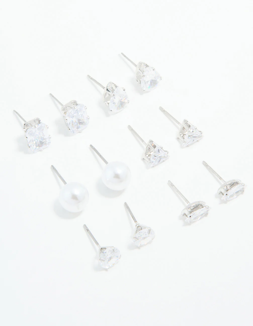 Silver Cubic Zirconia & Pearl Mixed Stud Earrings 6-Pack