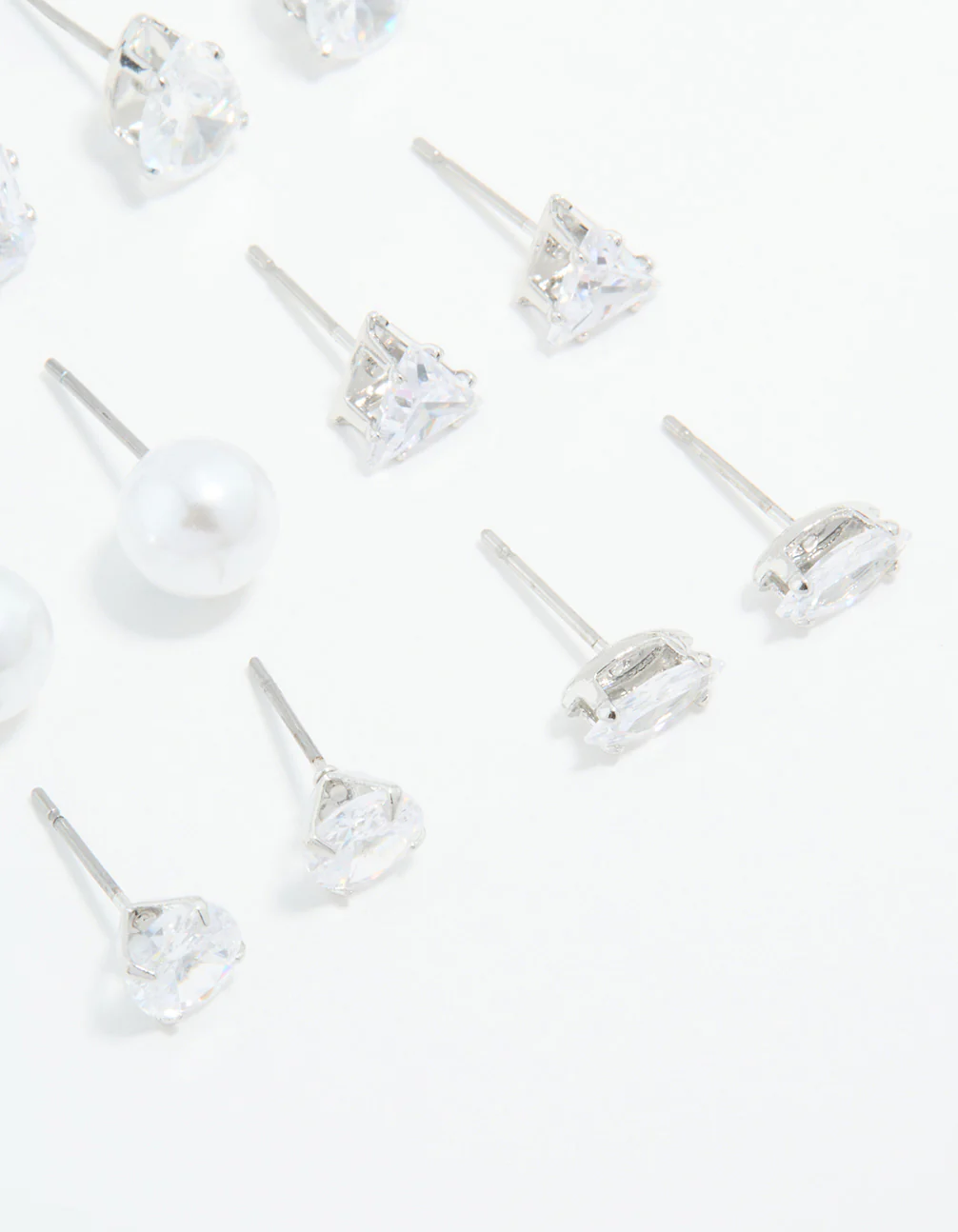 Silver Cubic Zirconia & Pearl Mixed Stud Earrings 6-Pack - Image 3