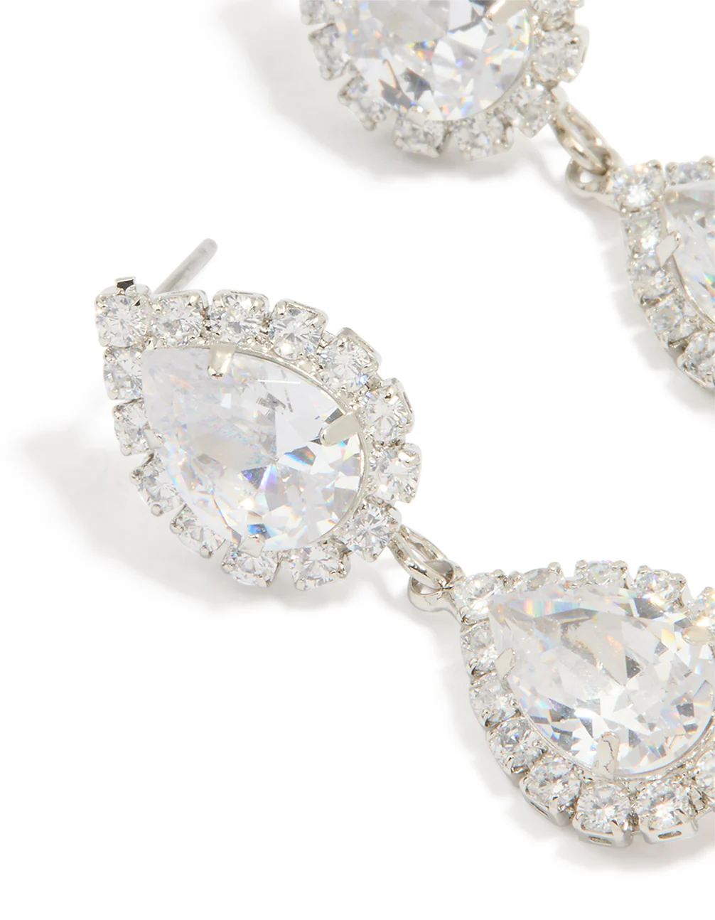 Silver Cubic Zirconia Pearl Pear Drop Earrings - Image 2