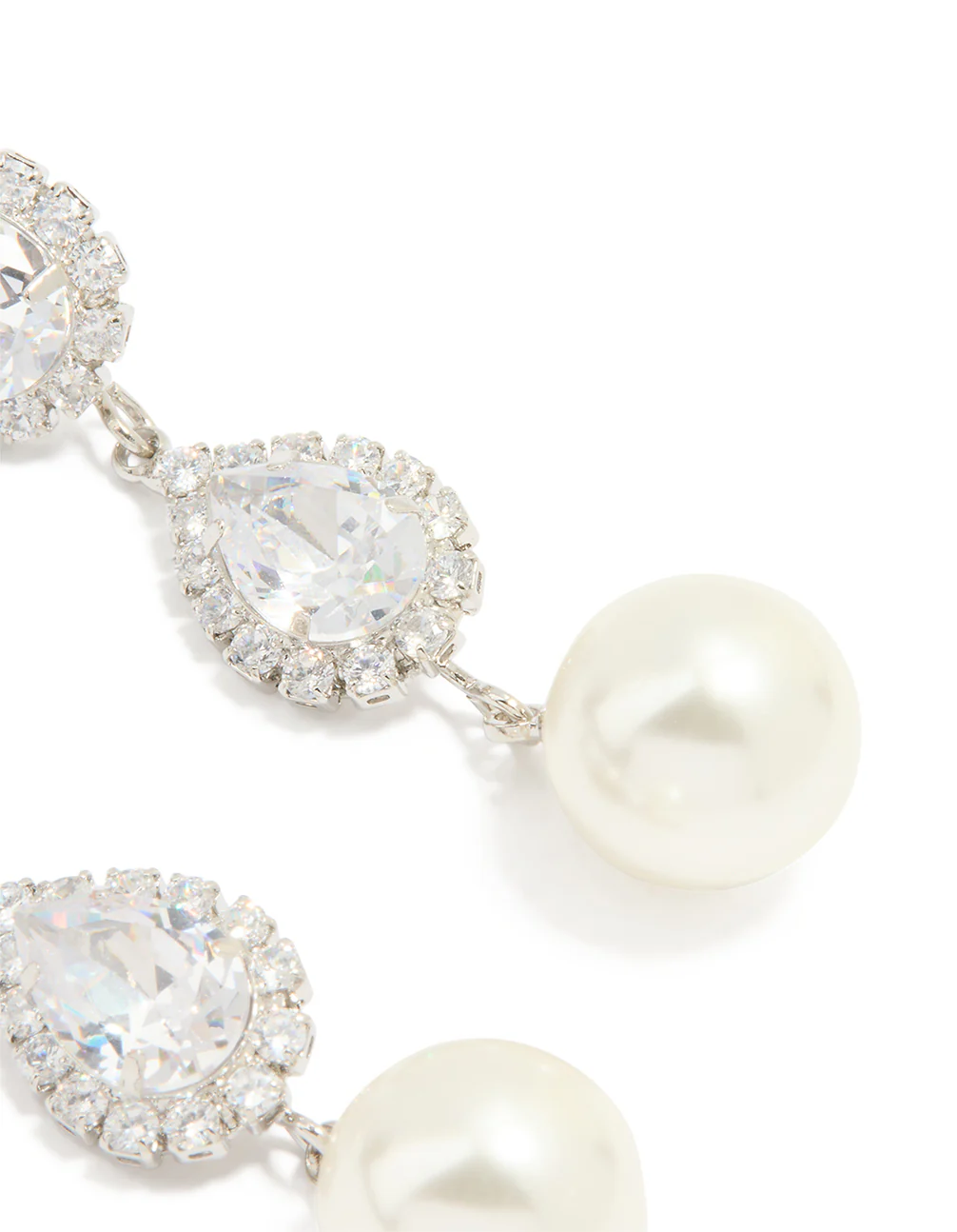 Silver Cubic Zirconia Pearl Pear Drop Earrings - Image 3