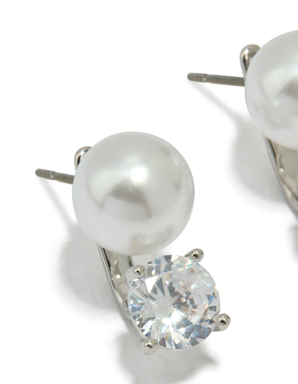 Silver Cubic Zirconia Pearl Stud Earrings - Image 2