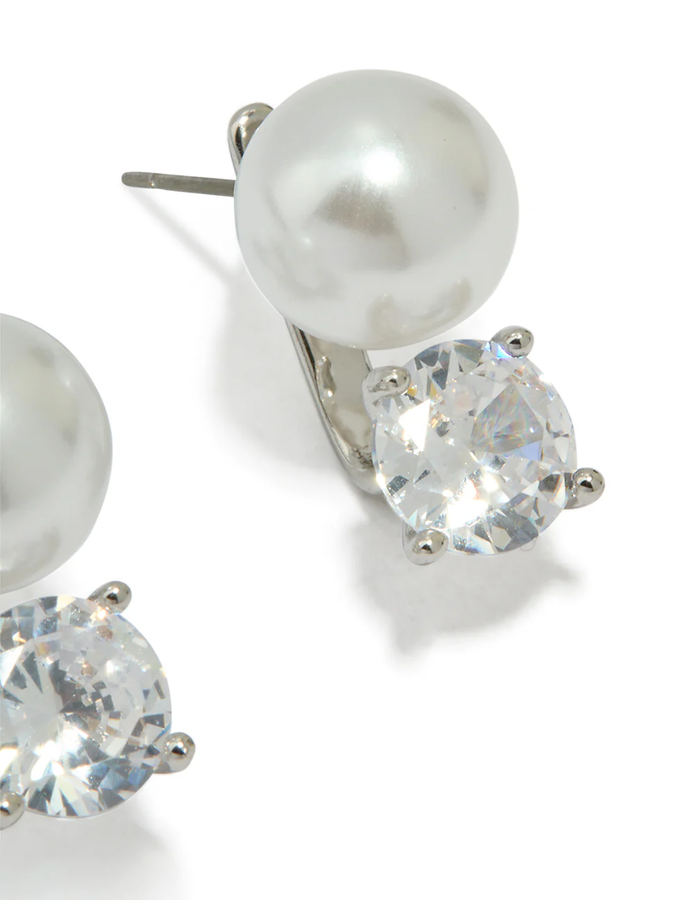 Silver Cubic Zirconia Pearl Stud Earrings - Image 3