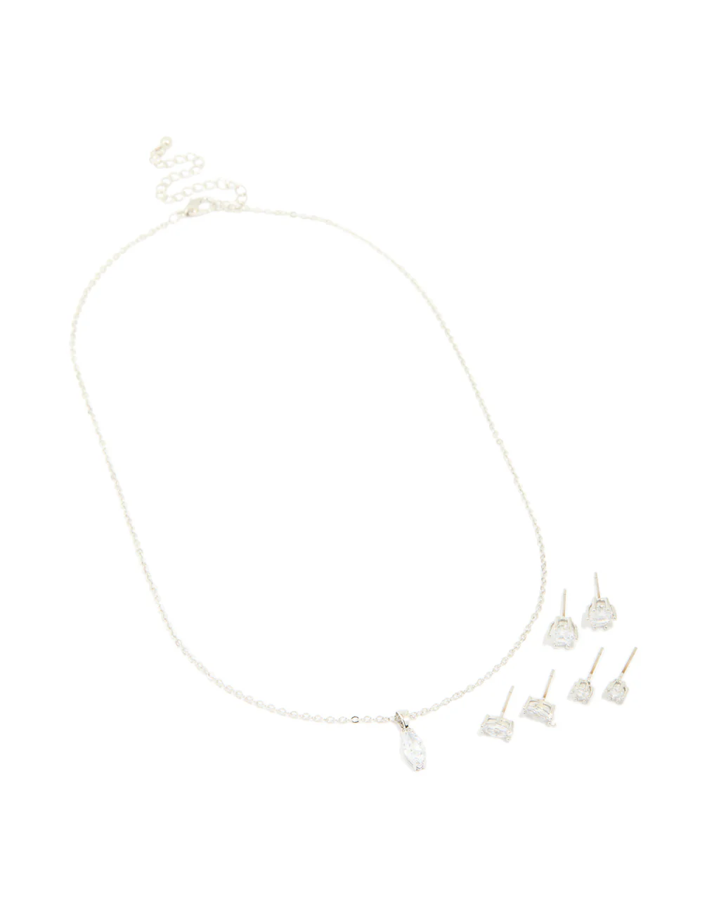 Silver Cubic Zirconia Pendant Necklace & Earrings Set - Image 2