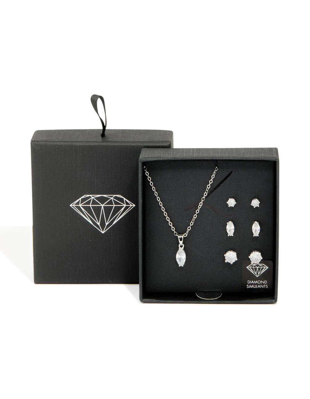 Silver Cubic Zirconia Pendant Necklace & Earrings Set - Image 3