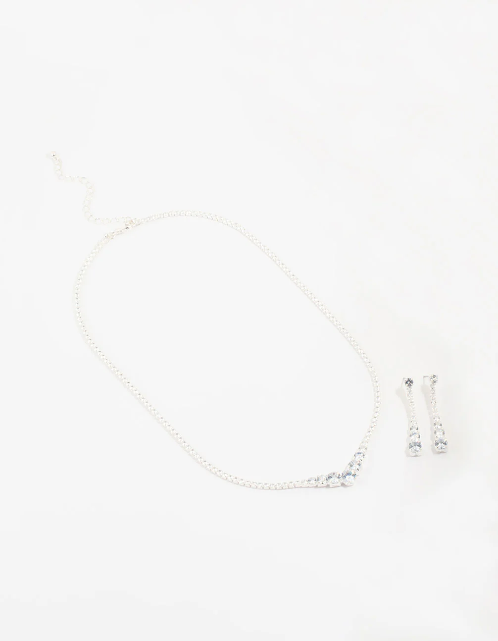 Silver Cubic Zirconia Pointed Earrings & Necklace Set - Image 2