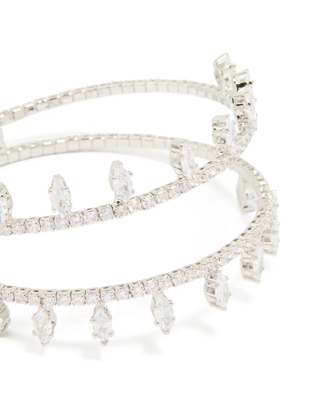Silver Cubic Zirconia Princess Cut Marquise Wrist Cuff - Image 2