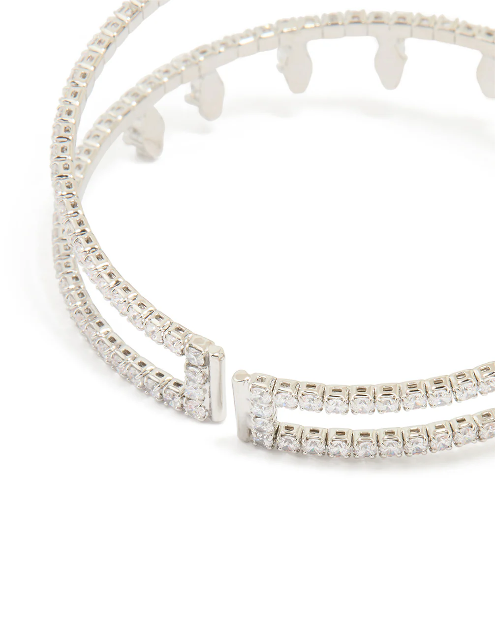 Silver Cubic Zirconia Princess Cut Marquise Wrist Cuff - Image 3