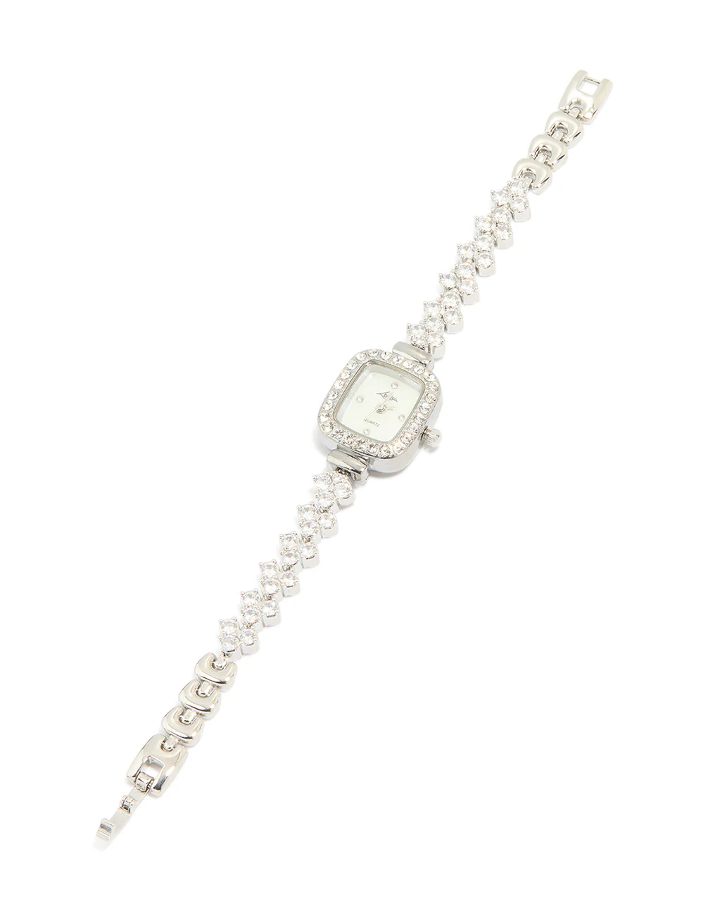 Silver Cubic Zirconia Rectangle Face Watch - Image 2