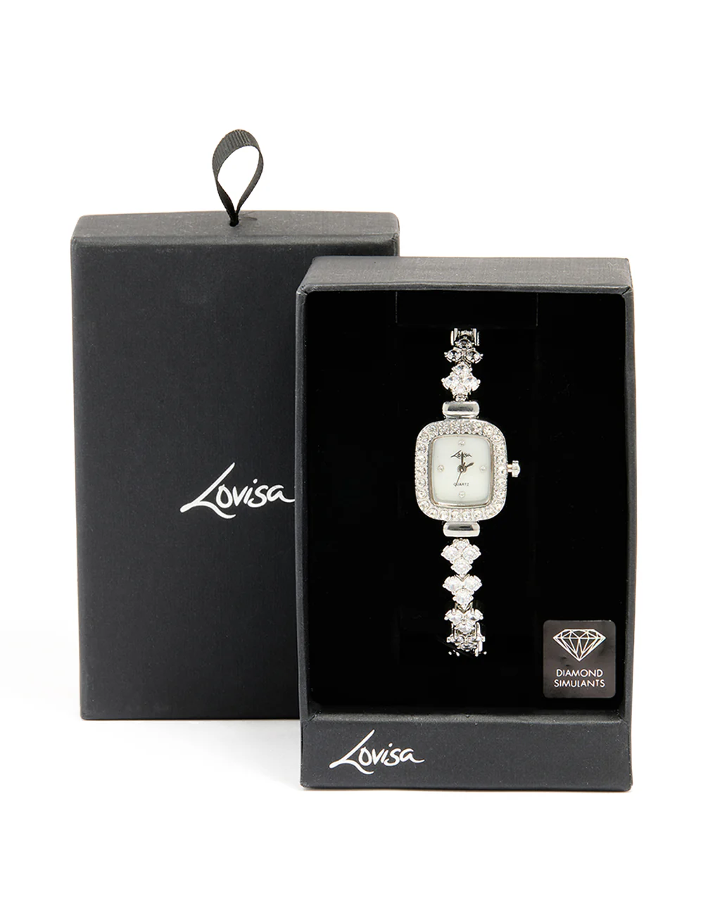 Silver Cubic Zirconia Rectangle Face Watch - Image 3