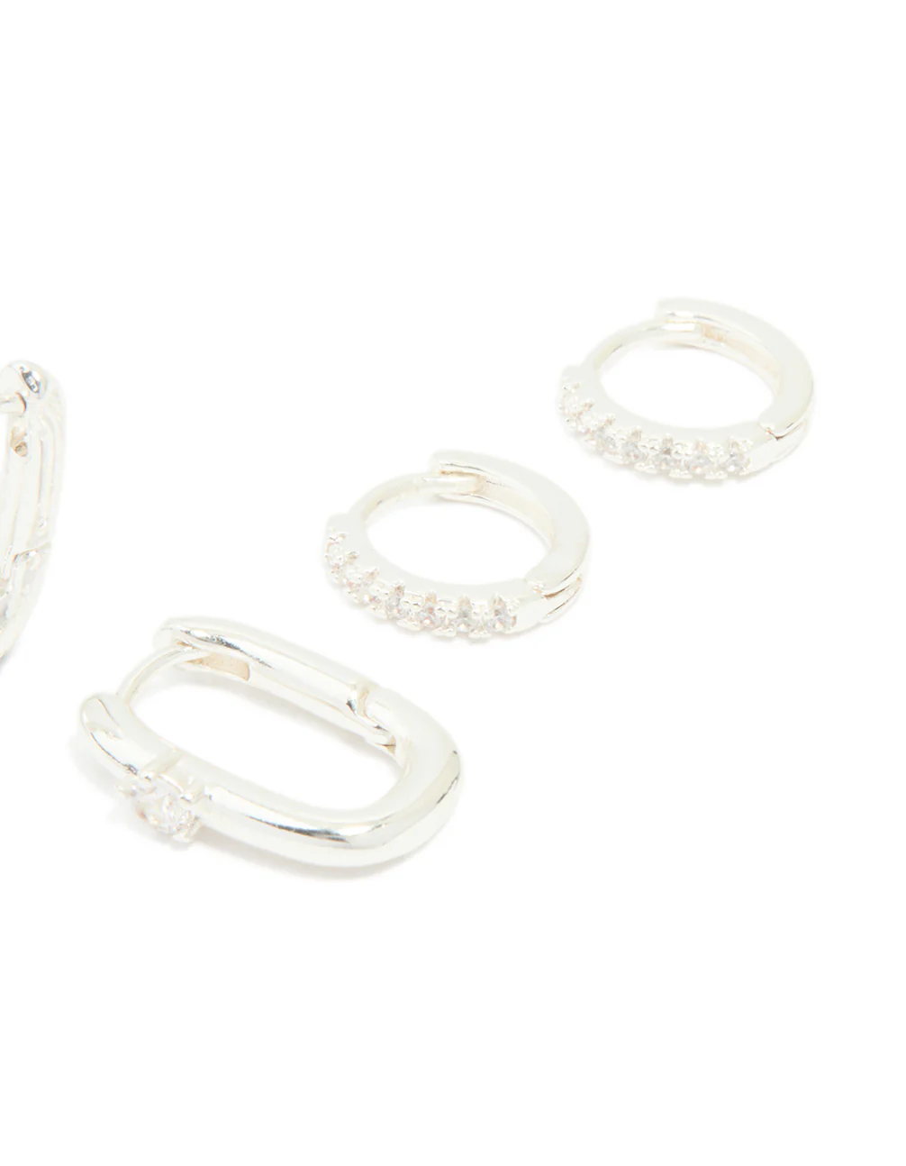 Silver Cubic Zirconia Rectangle Hoop & Stud Earrings 3-Pack - Image 5
