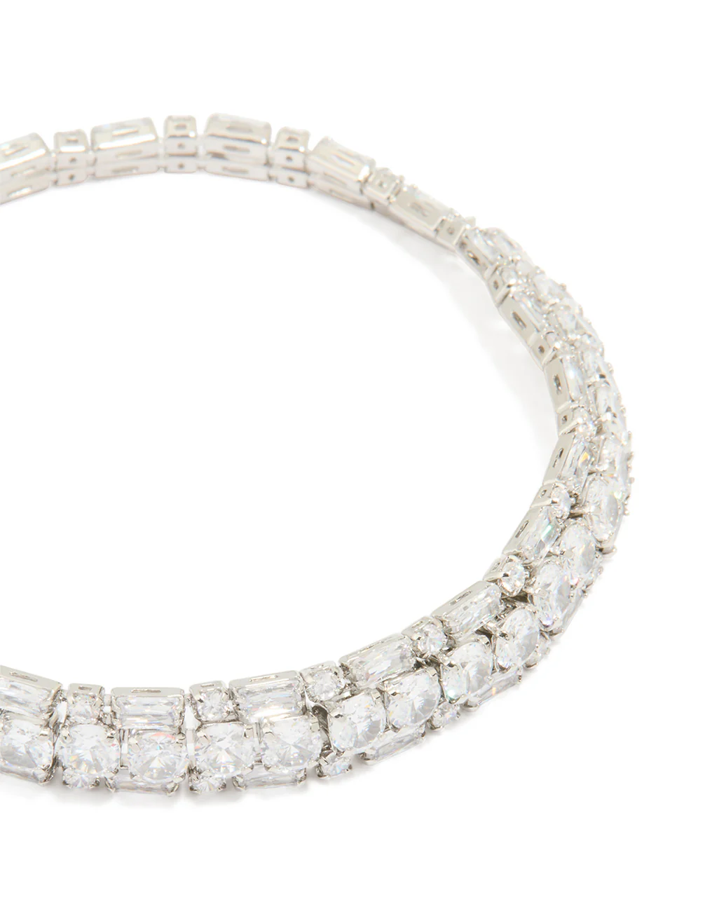 Silver Cubic Zirconia Rectangle Statement Tennis Bracelet - Image 2