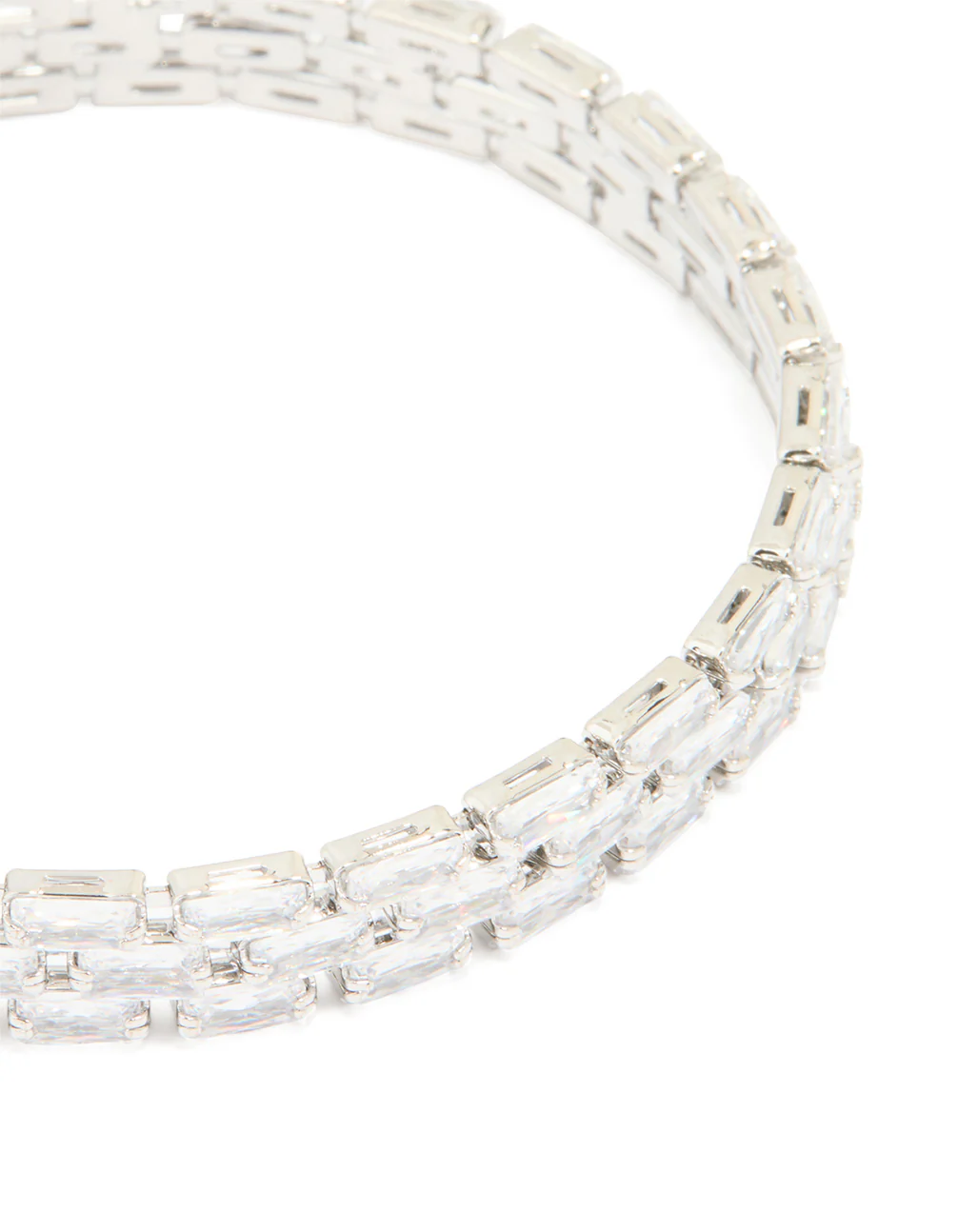 Silver Cubic Zirconia Rectangular Layered Tennis Bracelet - Image 2