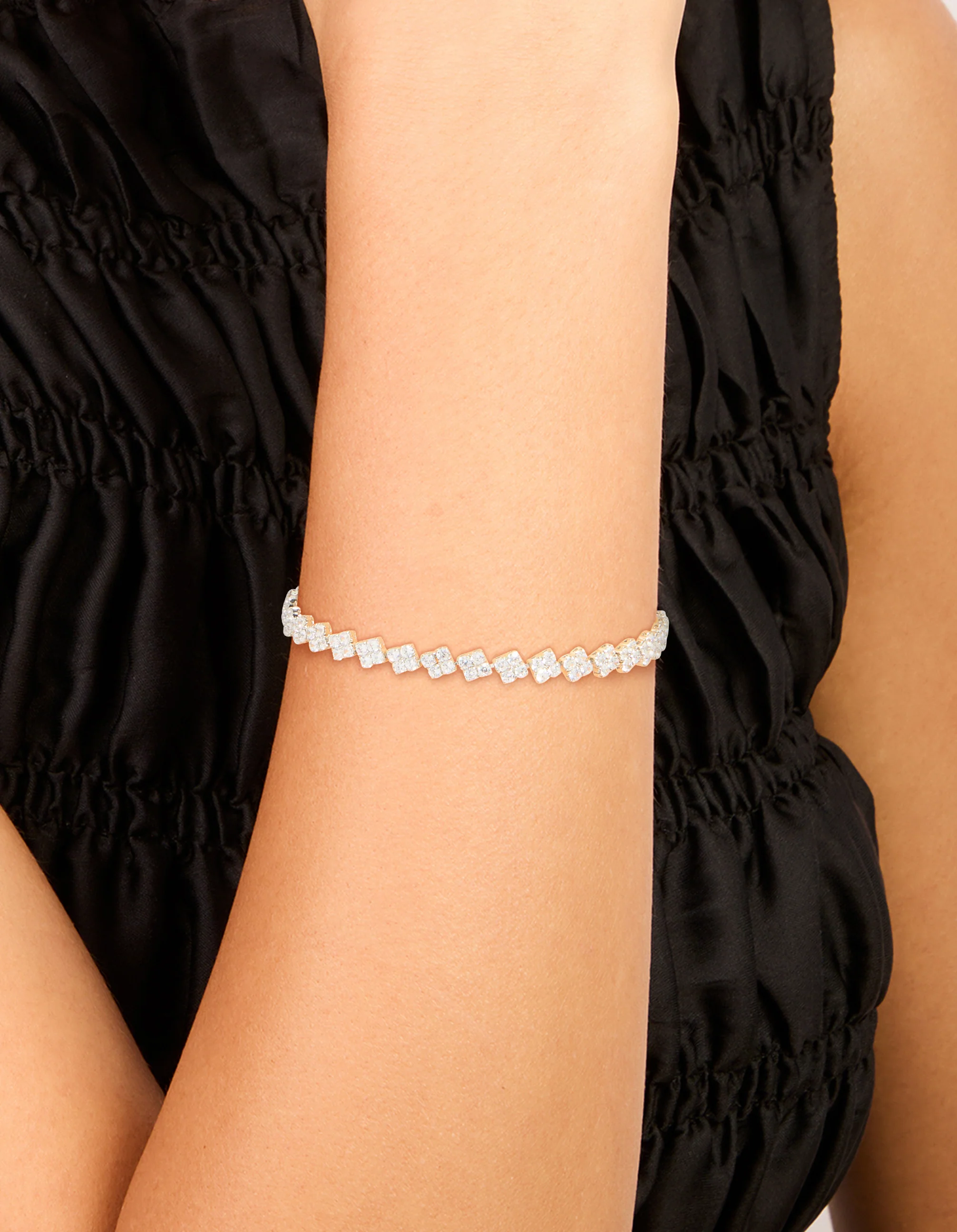 Silver Cubic Zirconia Rectangular Tennis Bracelet - Image 2