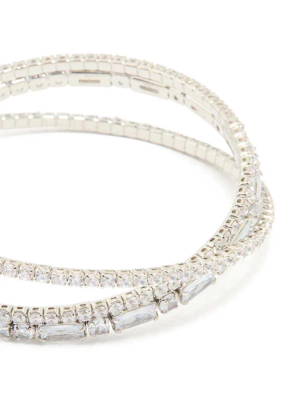 Silver Cubic Zirconia Rectangular Wrap Wrist Cuff - Image 2