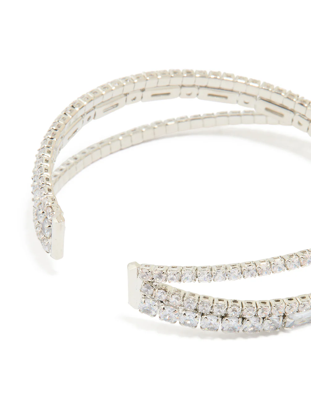 Silver Cubic Zirconia Rectangular Wrap Wrist Cuff - Image 3