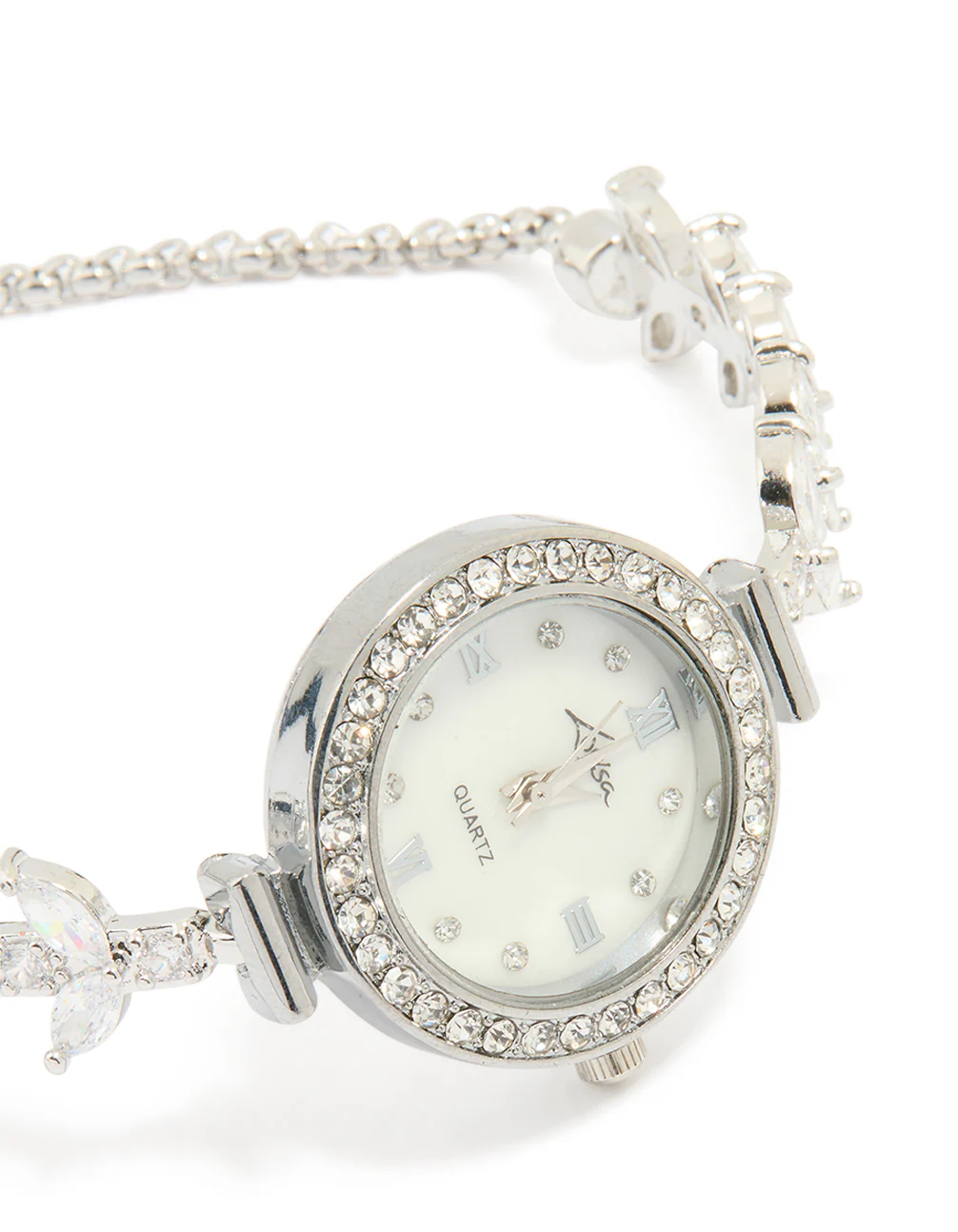 Silver Cubic Zirconia Round Face Toggle Watch - Image 2